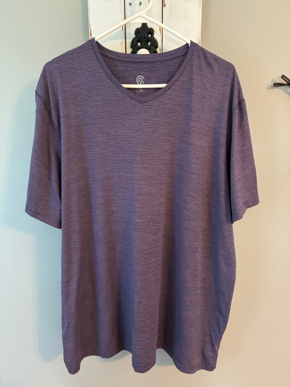 Men’s Champion quick dri v-neck shirt purple with gray marbling